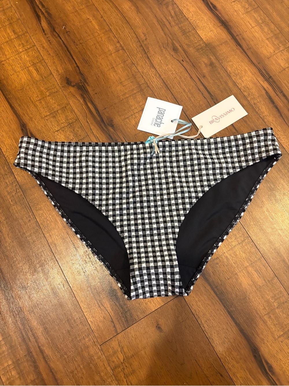 Panache classic brief swim bottom black white gingham print size Large NWT